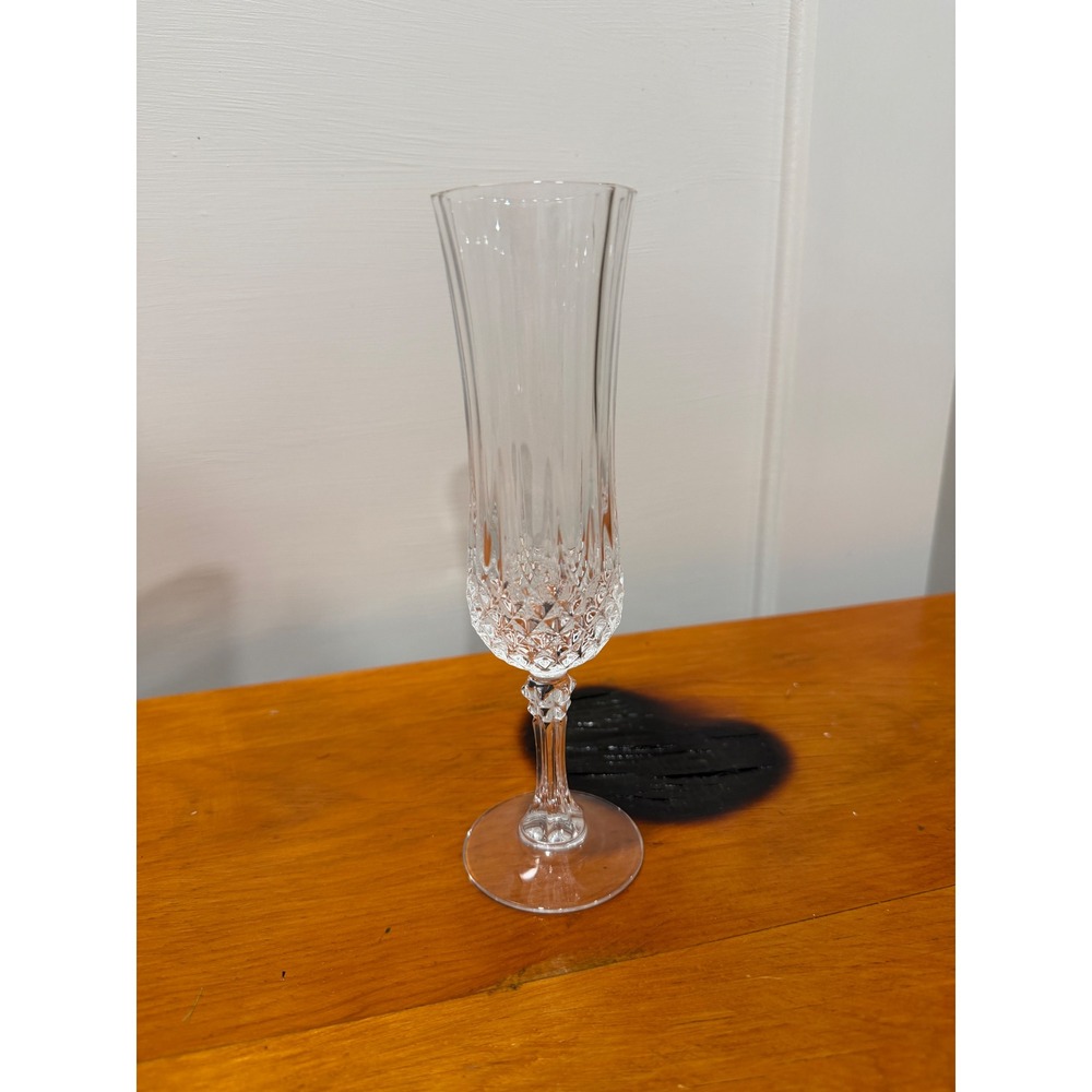 Vintage Crystal Champagne Flute Diamond Cut Vertical Ribbed Stemware Glass